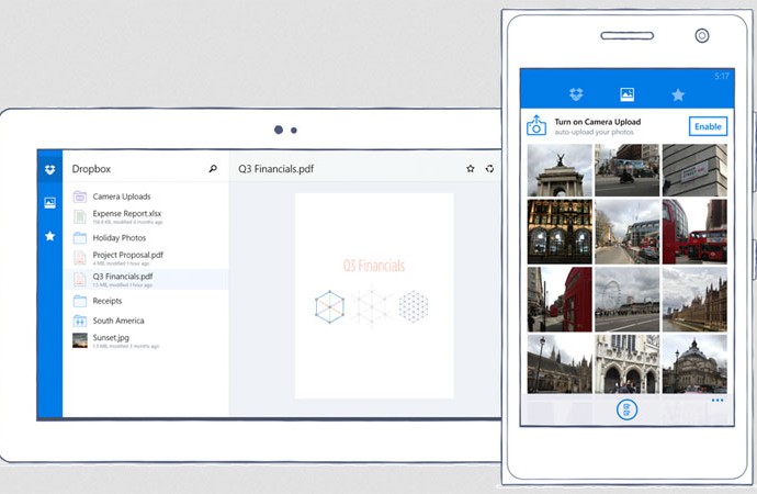 Dropbox untuk Windows Phone, tablet, PC tersedia