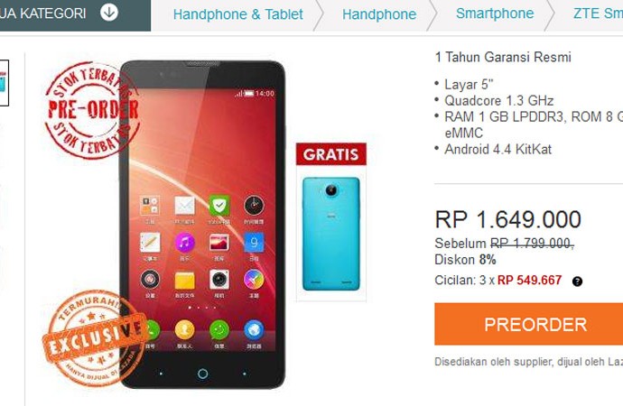 Pre-order ZTE Blade V5 dibuka, Rp1,649 juta