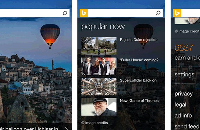 Microsoft rombak homepage Bing mobile