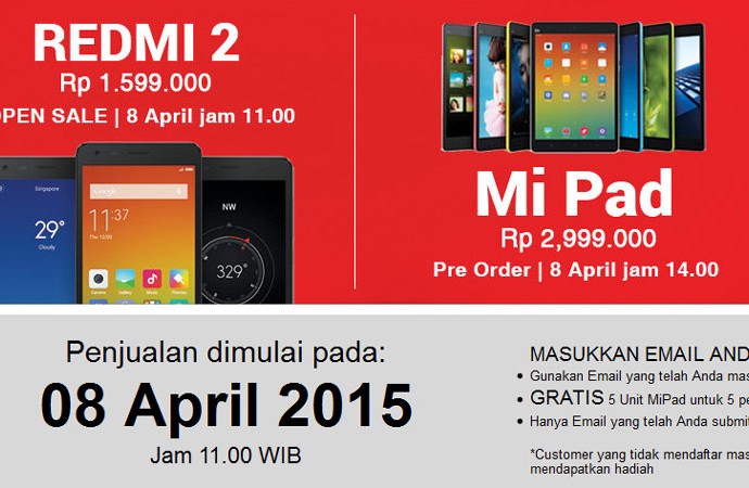 Xiaomi mulai jual Redmi 2 dan Mi Pad di Indonesia
