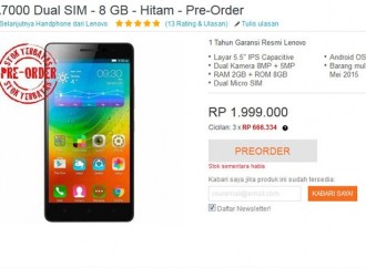 Lenovo A7000 bisa dipesan seharga Rp1.999.000