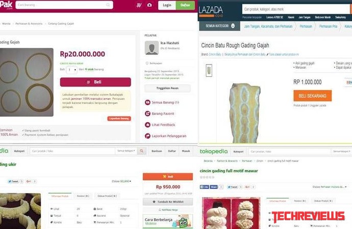 Jual produk gading gajah, Bukalapak, Tokopedia dan Lazada di petisi