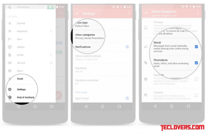 Cara tampilkan tab email promosi dan sosial di Inbox